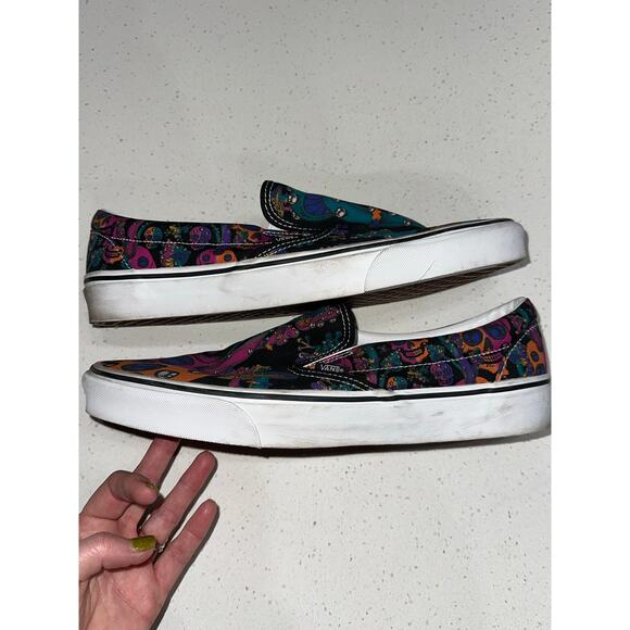 Vans Unisex Men 11.5 Women 13 Canvas Slip on Trippy Drip Skulls Mushrooms Retro - Picture 8 of 10